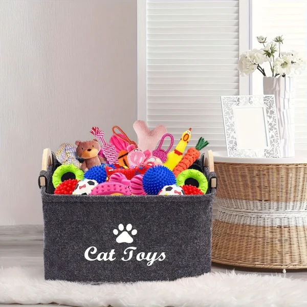 Cat Toys Storage Basket: Perfect for Organizing Your Feline Friend's Toys and Accessories - Durable Polyester Material, Handy Ha - Image 2