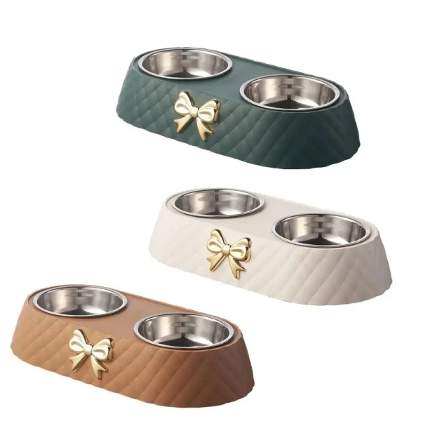 Pet Supplies Bow-tie Bowknot Cats Food Bowl PP Base Dog Bowl Stainless Steel Double Pet Accessories Feeding Drinking Double Bowl - Image 5