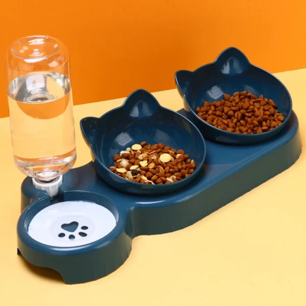 Triple Cat Bowls Pet Feeder, 2-in-1 Double Bowls with Automatic Drinking Bottle, Tilted and Rotatable Design for Cats and Dogs - Image 5