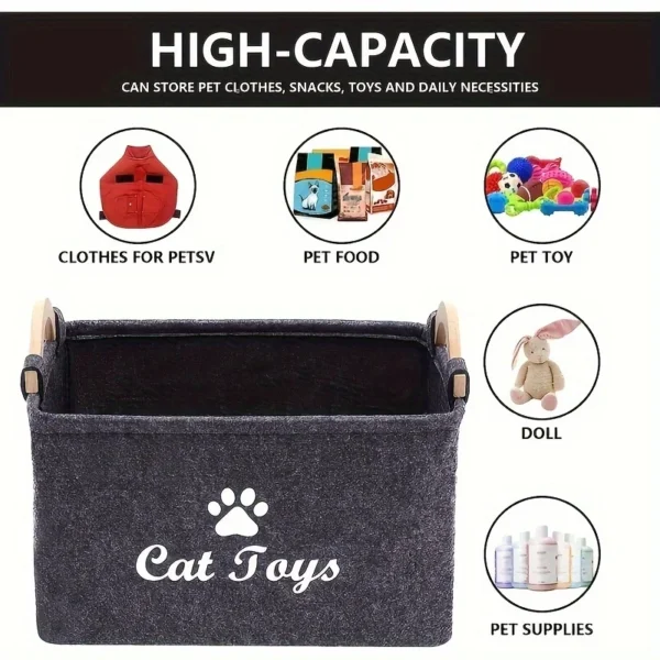 Cat Toys Storage Basket: Perfect for Organizing Your Feline Friend's Toys and Accessories - Durable Polyester Material, Handy Ha - Image 6