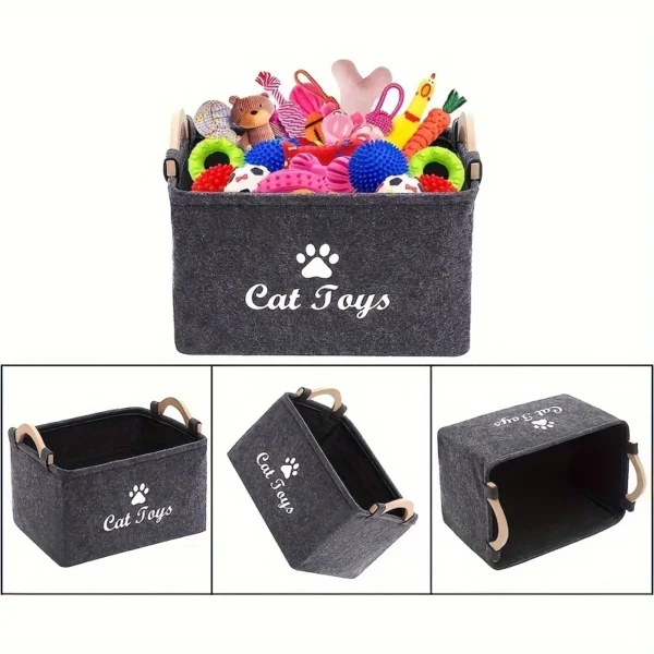 Cat Toys Storage Basket: Perfect for Organizing Your Feline Friend's Toys and Accessories - Durable Polyester Material, Handy Ha - Image 3