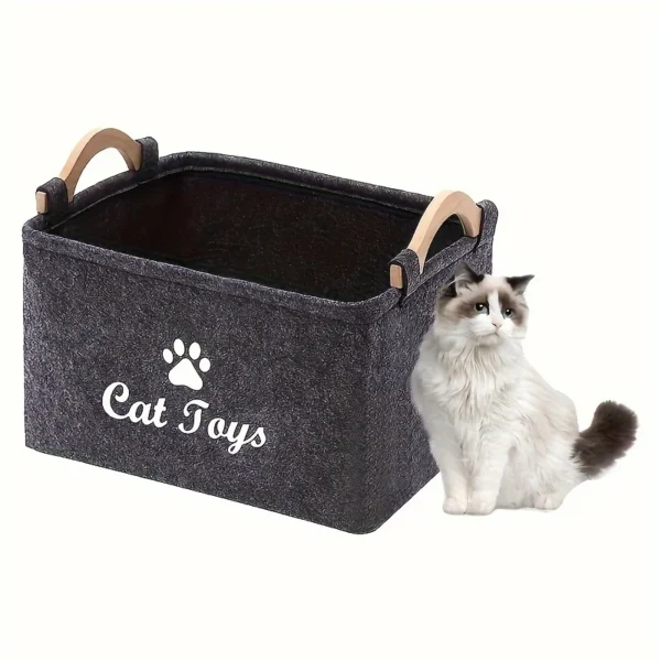 Cat Toys Storage Basket: Perfect for Organizing Your Feline Friend's Toys and Accessories - Durable Polyester Material, Handy Ha