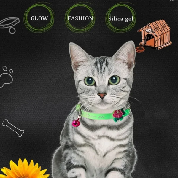 Luminous Cat Necklace Glowing Small Dog Cat Collar Anti-Loss Fluorescent Silicone Cat Bell Collar Neck Ring Pet Cat Accessories - Image 4