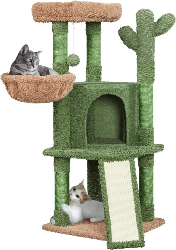 Cactus Cat Tree, 42in Cat Tower for Indoor, Multi Level Condo Scratching Post, Activity Center Pet Furniture w/Ball, Plush Perch