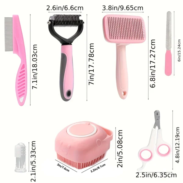 8pcs,Dog Brush Grooming Set, Pet Cleaning Set, Pet Nail Clippers & Files, Pet Shampoo Brushes, Hair Removal Brushes toothbrush - Image 2