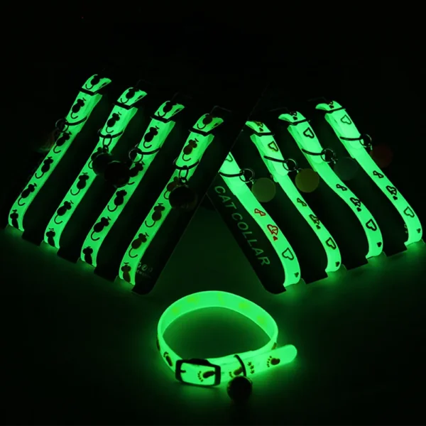 Luminous Cat Necklace Glowing Small Dog Cat Collar Anti-Loss Fluorescent Silicone Cat Bell Collar Neck Ring Pet Cat Accessories - Image 3