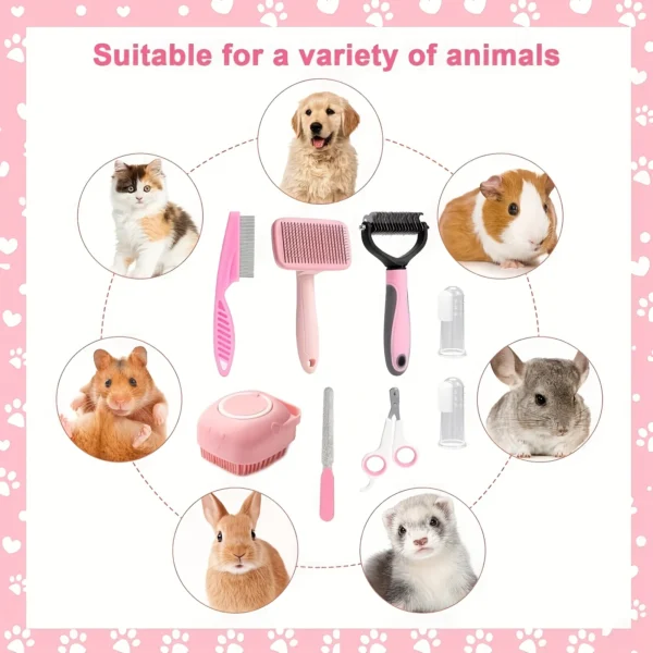 8pcs,Dog Brush Grooming Set, Pet Cleaning Set, Pet Nail Clippers & Files, Pet Shampoo Brushes, Hair Removal Brushes toothbrush - Image 5